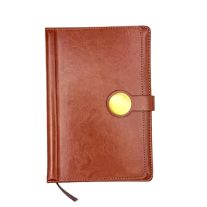 Classic Tan Leather Diary with Golden Button Closure